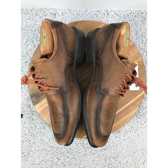 Ecco Brown Leather Burnished Apron Toe Derby Casual Lifestyle Oxford Mens 41 - Picture 6 of 13